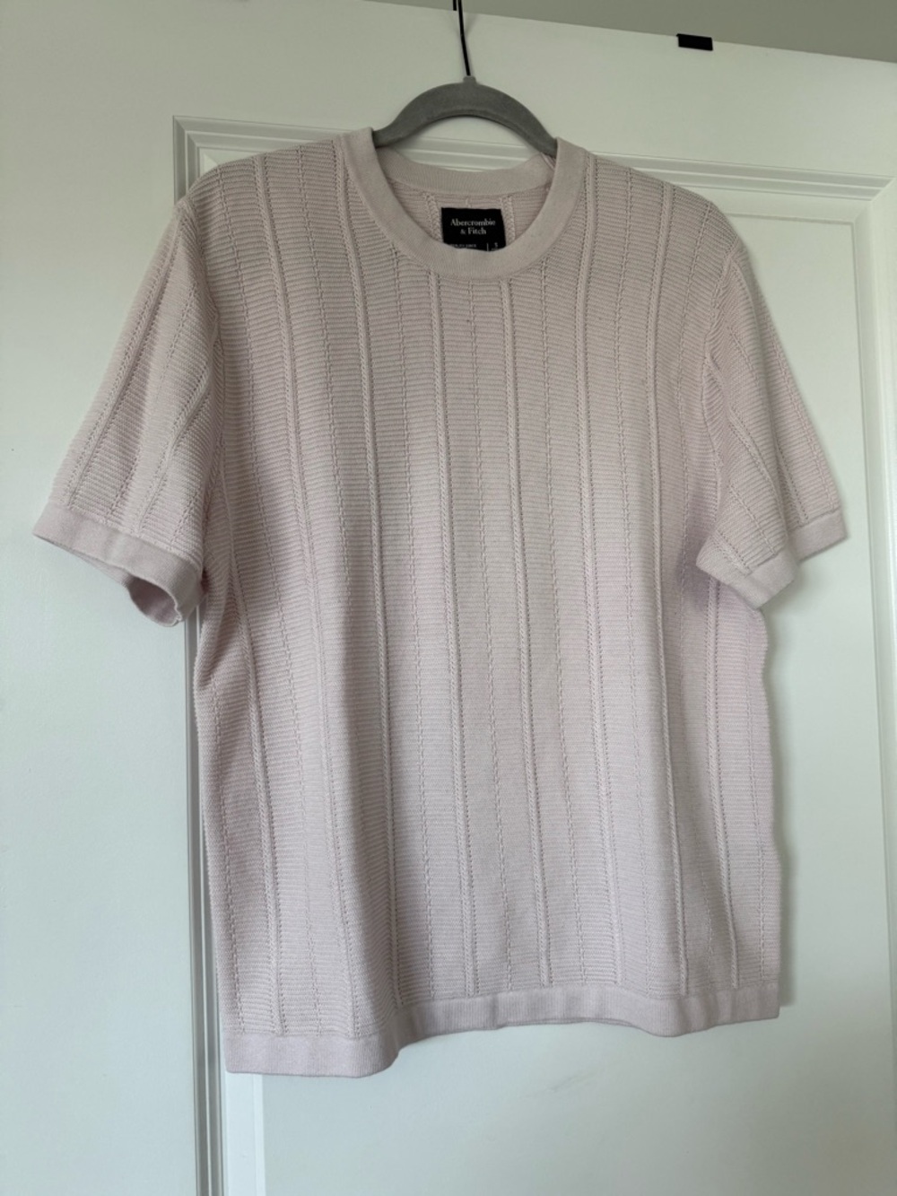 Abercrombie & Fitch Light Pink Ribbed Knit Short Sleeve Top